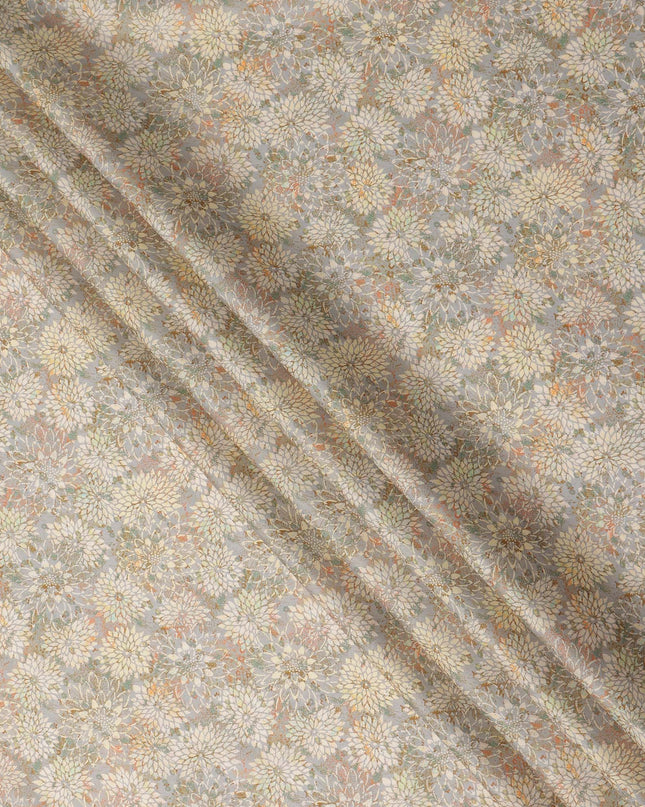 Beige Grey Floral Printed Cotton Satin Fabric 110 Cms Width India-D27834 Regal Fabrics