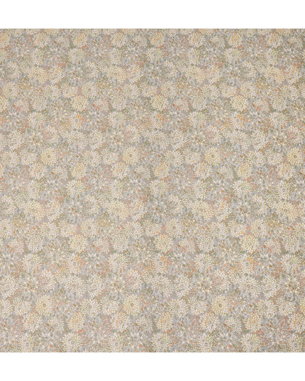 Beige Grey Floral Printed Cotton Satin Fabric 110 Cms Width India-D27834 Regal Fabrics