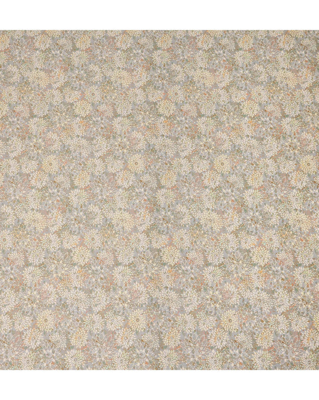 Beige Grey Floral Printed Cotton Satin Fabric 110 Cms Width India-D27834 Regal Fabrics