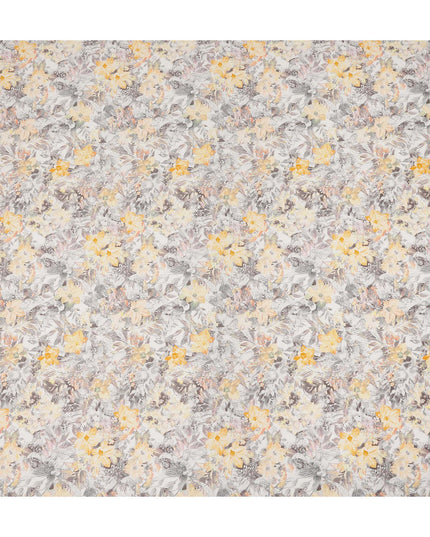 Grey Yellow Floral Printed Cotton Satin Fabric 110 Cms Width India-D27829 Regal Fabrics