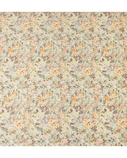 Light Beige Tropical Floral Printed Cotton Satin Fabric 110 Cms Width Soft Smooth Finish Lightweight Dress Material India-D27907