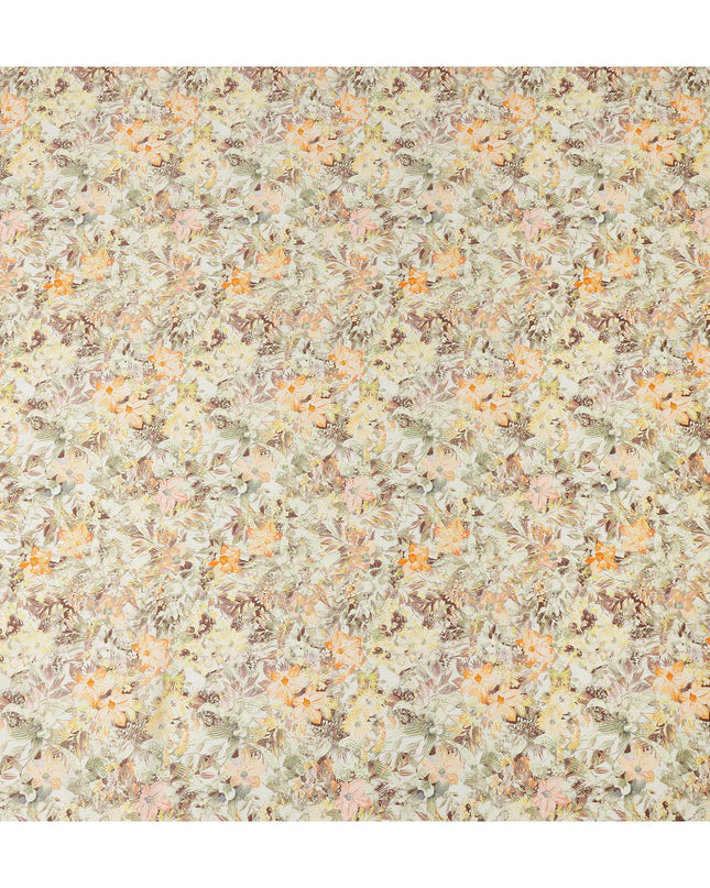 Light Beige Tropical Floral Printed Cotton Satin Fabric 110 Cms Width Soft Smooth Finish Lightweight Dress Material India-D27907