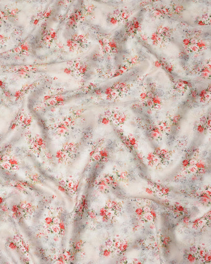 Beige Floral Printed Cotton Satin Fabric 110 Cms Width Soft Smooth Finish Lightweight Dress Material India-D27886 Regal Fabrics