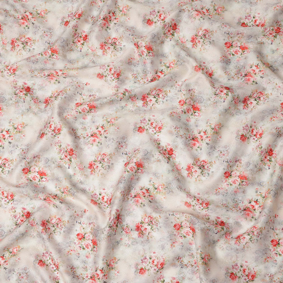 Beige Floral Printed Cotton Satin Fabric 110 Cms Width Soft Smooth Finish Lightweight Dress Material India-D27886 Regal Fabrics