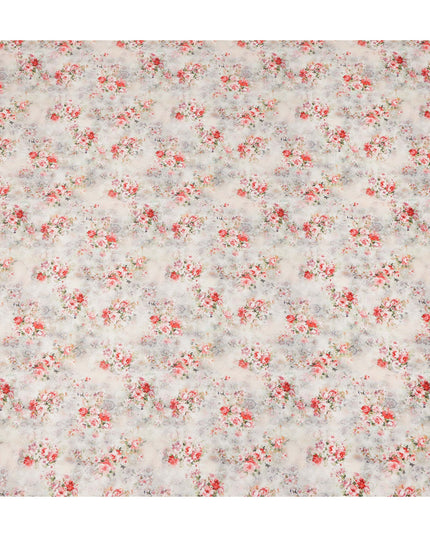 Beige Floral Printed Cotton Satin Fabric 110 Cms Width Soft Smooth Finish Lightweight Dress Material India-D27886 Regal Fabrics