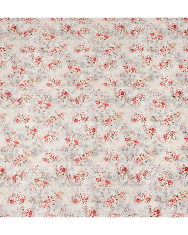 Beige Floral Printed Cotton Satin Fabric 110 Cms Width Soft Smooth Finish Lightweight Dress Material India-D27886