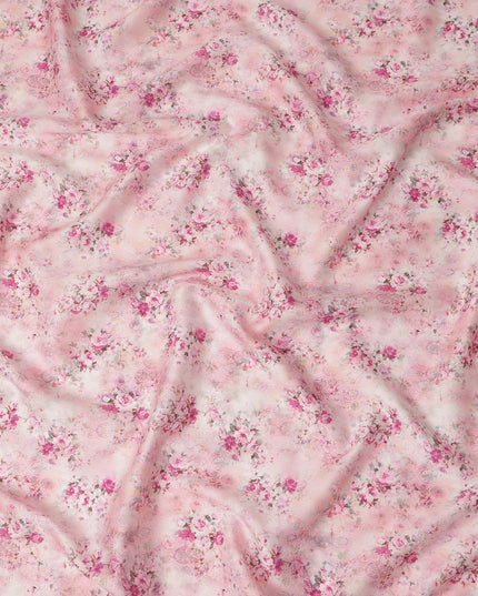 Blush Pink Floral Printed Cotton Satin Fabric 110 Cms Width Soft Smooth Finish Lightweight Dress Material India-D27902