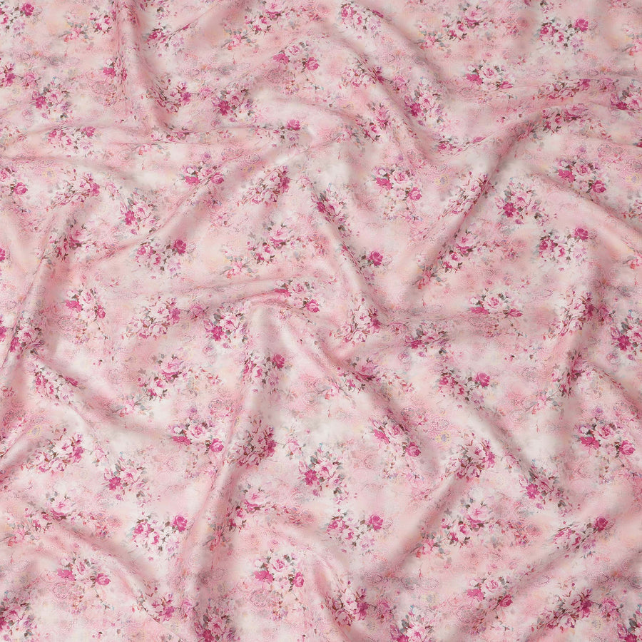 Blush Pink Floral Printed Cotton Satin Fabric 110 Cms Width Soft Smooth Finish Lightweight Dress Material India-D27902