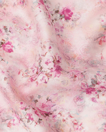 Blush Pink Floral Printed Cotton Satin Fabric 110 Cms Width Soft Smooth Finish Lightweight Dress Material India-D27902