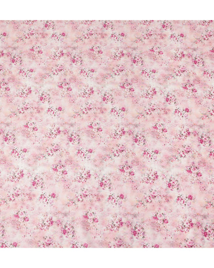 Blush Pink Floral Printed Cotton Satin Fabric 110 Cms Width Soft Smooth Finish Lightweight Dress Material India-D27902