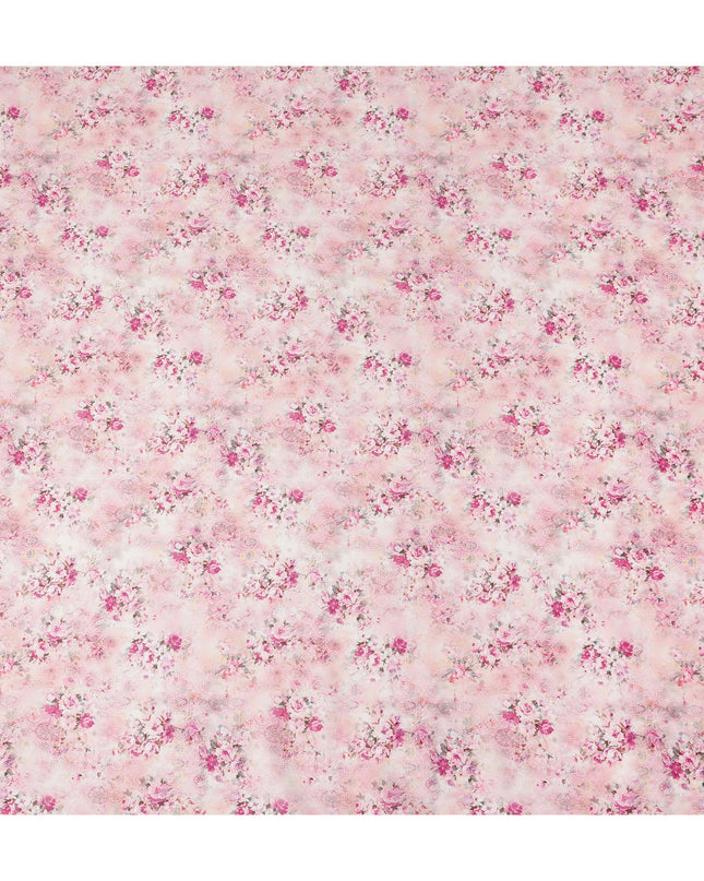 Blush Pink Floral Printed Cotton Satin Fabric 110 Cms Width Soft Smooth Finish Lightweight Dress Material India-D27902