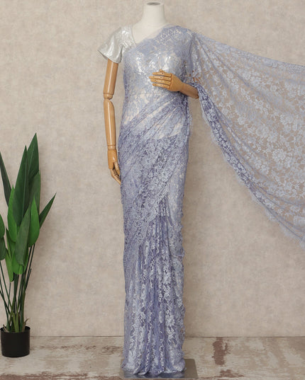 Lavender 2 Tone Premium French Chantilly Saree Lace Fabric 5.5 Mtrs Length 110 Cms Width Soft Floral Eyelash Net for Designer Saree Drape, Made in France, Blouse Not Included-D28081 - Regal Fabrics
