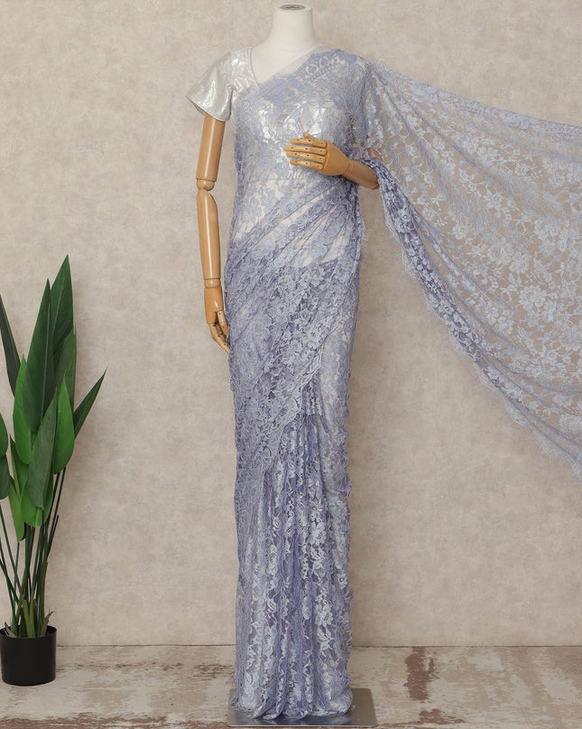 Lavender 2 Tone Premium French Chantilly Saree Lace Fabric 5.5 Mtrs Length 110 Cms Width Soft Floral Eyelash Net for Designer Saree Drape, Made in France, Blouse Not Included-D28081
