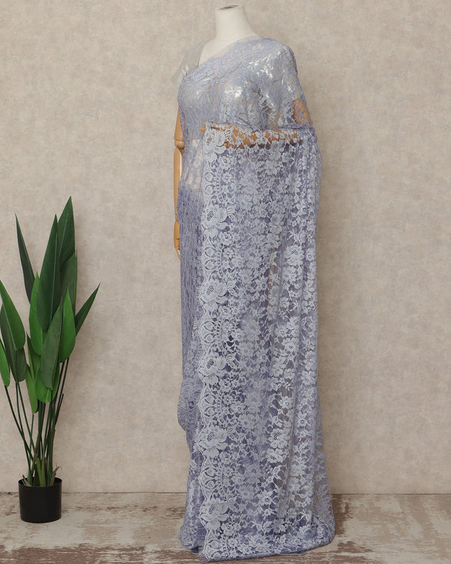Lavender 2 Tone Premium French Chantilly Saree Lace Fabric 5.5 Mtrs Length 110 Cms Width Soft Floral Eyelash Net for Designer Saree Drape, Made in France, Blouse Not Included-D28081