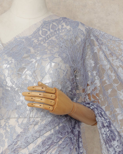 Lavender 2 Tone Premium French Chantilly Saree Lace Fabric 5.5 Mtrs Length 110 Cms Width Soft Floral Eyelash Net for Designer Saree Drape, Made in France, Blouse Not Included-D28081 - Regal Fabrics