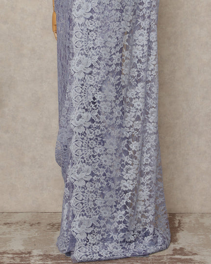 Lavender 2 Tone Premium French Chantilly Saree Lace Fabric 5.5 Mtrs Length 110 Cms Width Soft Floral Eyelash Net for Designer Saree Drape, Made in France, Blouse Not Included-D28081 - Regal Fabrics