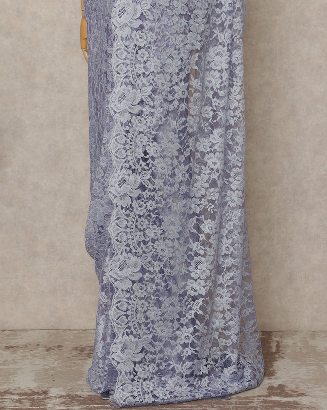 Lavender 2 Tone Premium French Chantilly Saree Lace Fabric 5.5 Mtrs Length 110 Cms Width Soft Floral Eyelash Net for Designer Saree Drape, Made in France, Blouse Not Included-D28081
