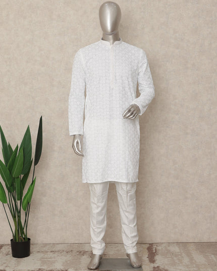 White Chikankari Pure Cotton Kurta Pyjama Set
