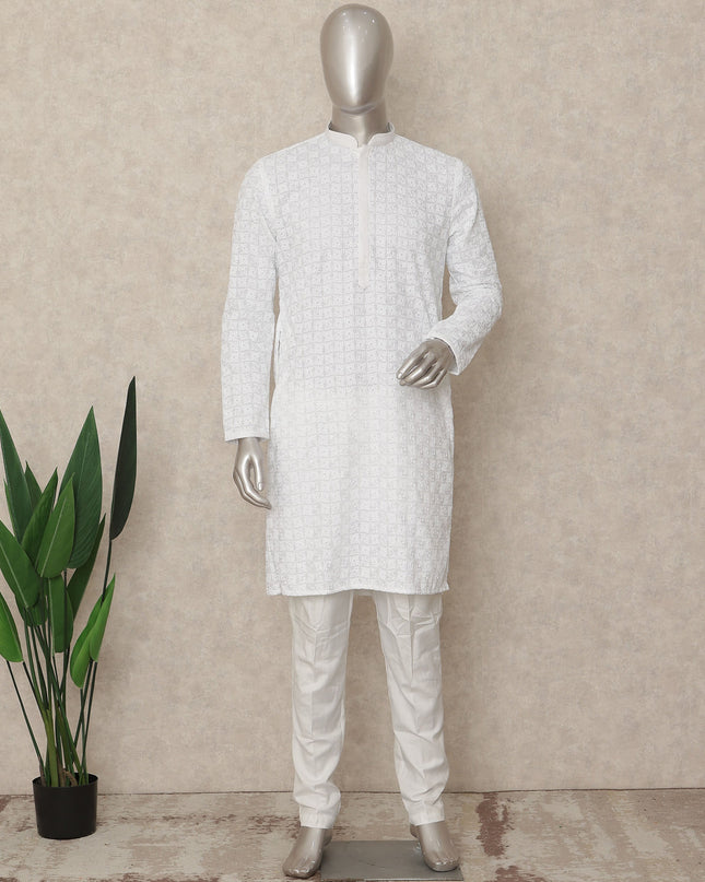 White Chikankari Pure Cotton Kurta Pyjama Set