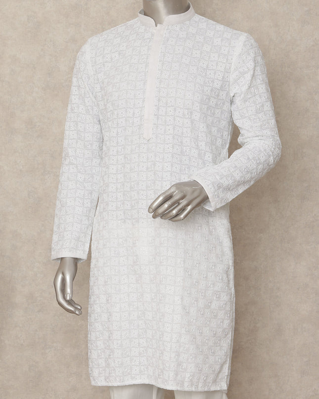 White Chikankari Pure Cotton Kurta Pyjama Set