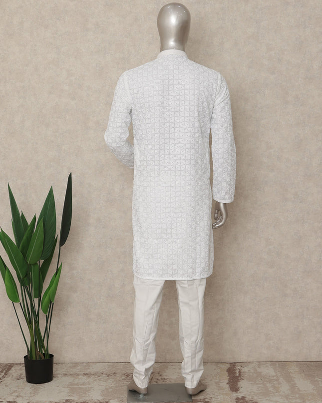 White Chikankari Pure Cotton Kurta Pyjama Set