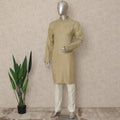 Sand Beige Plain Cotton Kurta Pyjama Set Men