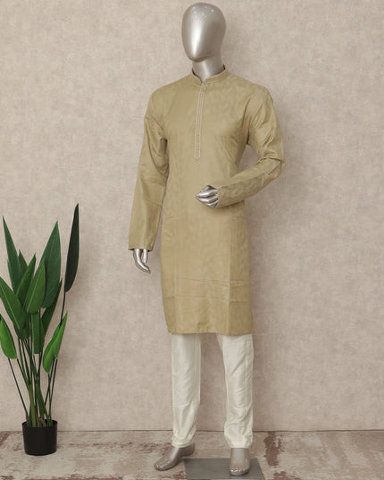 Sand Beige Plain Cotton Kurta Pyjama Set Men