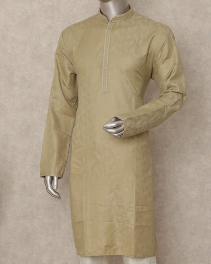 Sand Beige Plain Cotton Kurta Pyjama Set Men