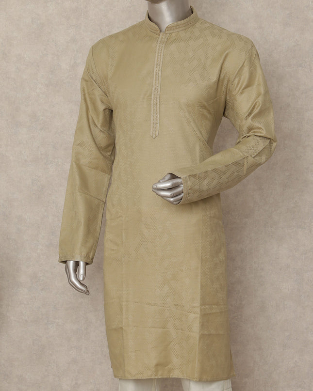 Sand Beige Plain Cotton Kurta Pyjama Set Men