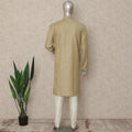 Sand Beige Plain Cotton Kurta Pyjama Set Men