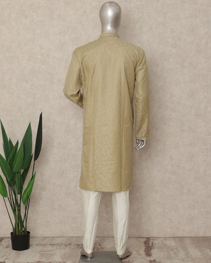 Sand Beige Plain Cotton Kurta Pyjama Set Men