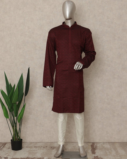 Deep Maroon Cotton Blend Kurta Pyjama Set Men