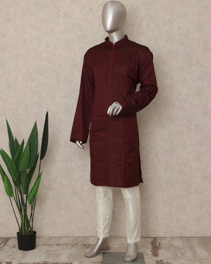 Deep Maroon Cotton Blend Kurta Pyjama Set Men
