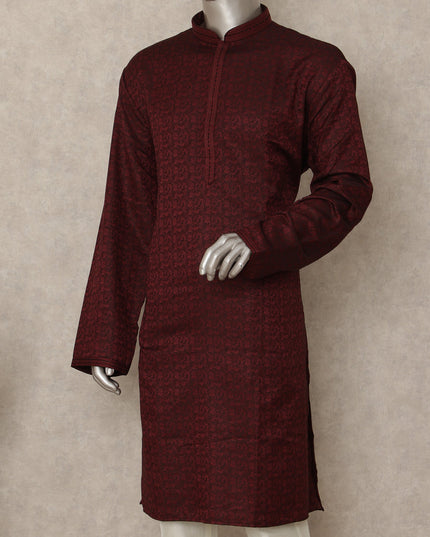 Deep Maroon Cotton Blend Kurta Pyjama Set Men