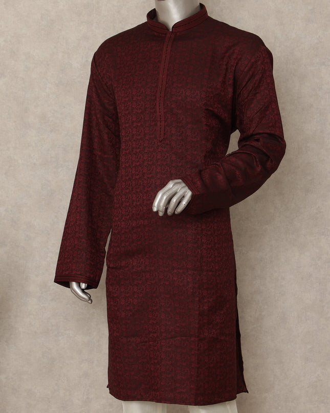 Deep Maroon Cotton Blend Kurta Pyjama Set Men