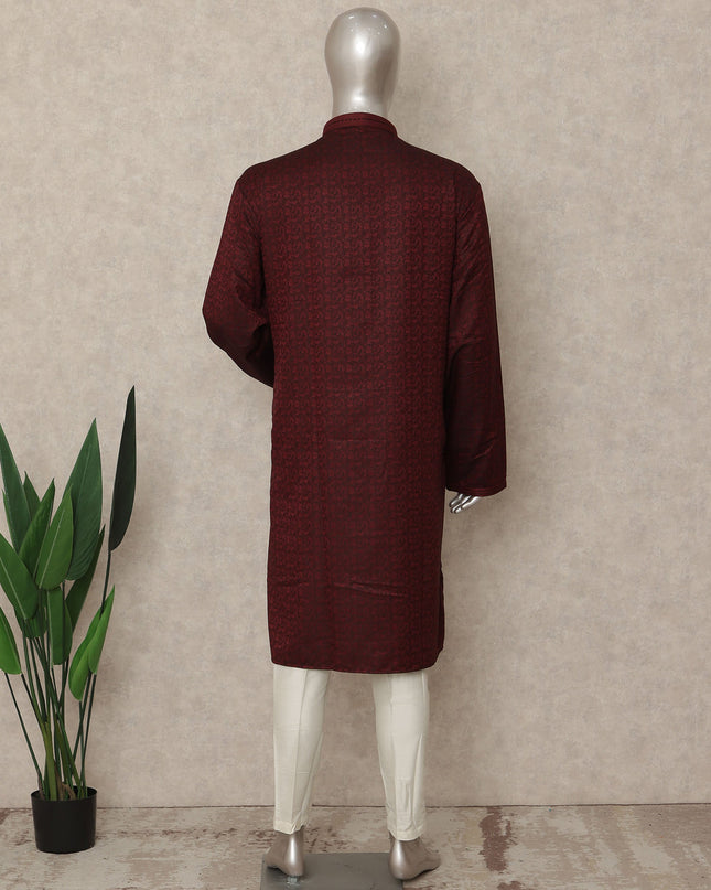 Deep Maroon Cotton Blend Kurta Pyjama Set Men
