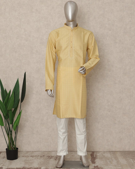 Soft Yellow Cotton Blend Kurta Pyjama Set Men