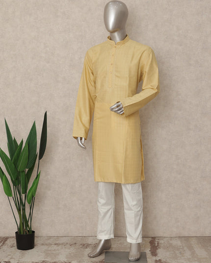 Soft Yellow Cotton Blend Kurta Pyjama Set Men