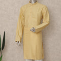 Soft Yellow Cotton Blend Kurta Pyjama Set Men