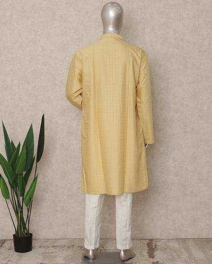 Soft Yellow Cotton Blend Kurta Pyjama Set Men