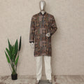 Brown Patchwork Cotton Kurta Pyjama Set Men