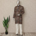Brown Patchwork Cotton Kurta Pyjama Set Men