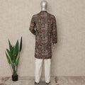 Brown Patchwork Cotton Kurta Pyjama Set Men