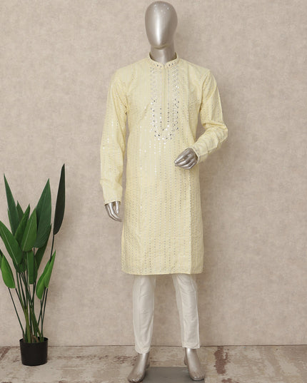 Pale Lemon Cotton Blend Chikankari Kurta Set