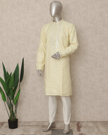Pale Lemon Cotton Blend Chikankari Kurta Set
