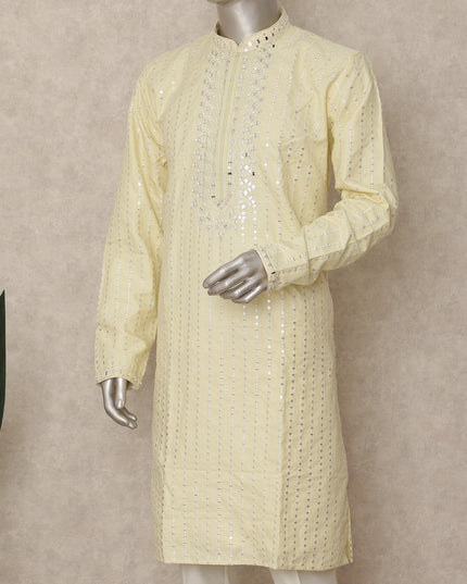 Pale Lemon Cotton Blend Chikankari Kurta Set
