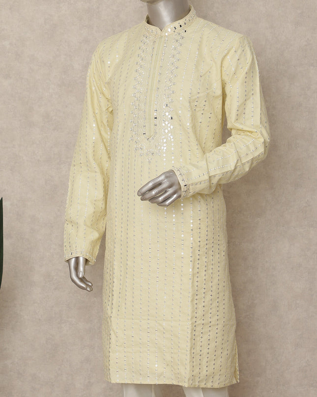 Pale Lemon Cotton Blend Chikankari Kurta Set