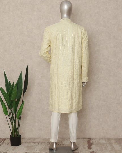 Pale Lemon Cotton Blend Chikankari Kurta Set