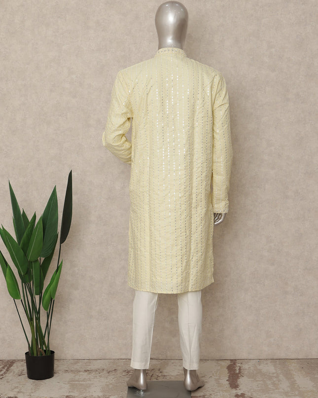 Pale Lemon Cotton Blend Chikankari Kurta Set
