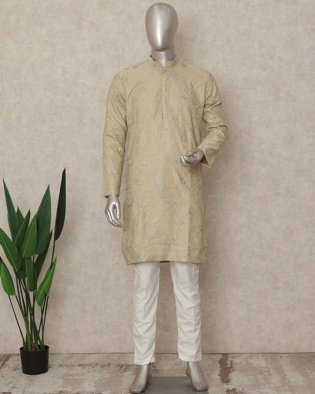 Beige Linen Men's Kurta Pajama - D29295